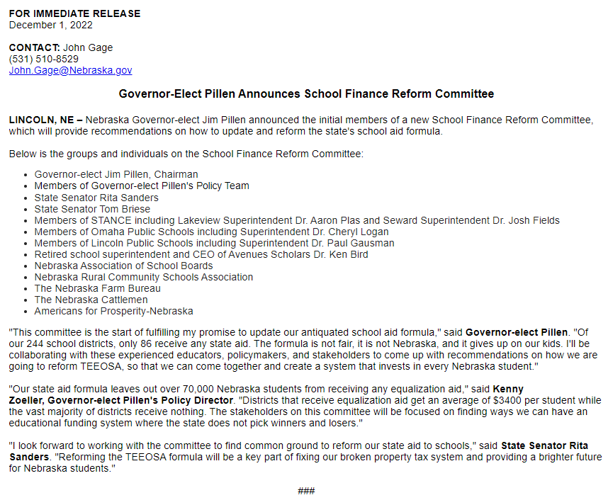 Great to see @OPS_LoganSupt representing OPS on this cmte. Ed funding in NE needs a serious look. While the current formula works for OPS, it doesn't for the majority of other districts. Education is important to to our state for so many reasons and we need a funding formula 1/2
