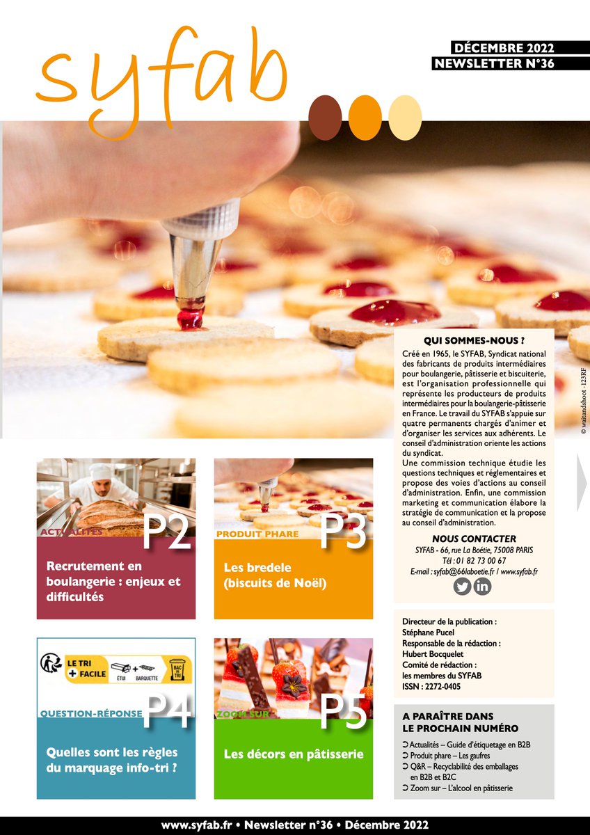 [Newsletter] - La Newsletter n°36 du #SYFAB @Ingredients_BVP est disponible! 

On y parle :
#recrutement / #bredele le biscuit de #Noel / les règles #infotri / #décors

Bonne lecture ! 

#boulangerie #patisserie #viennoiserie

Lien de la newsletter 👇:
syfab.fr/wp-content/upl…