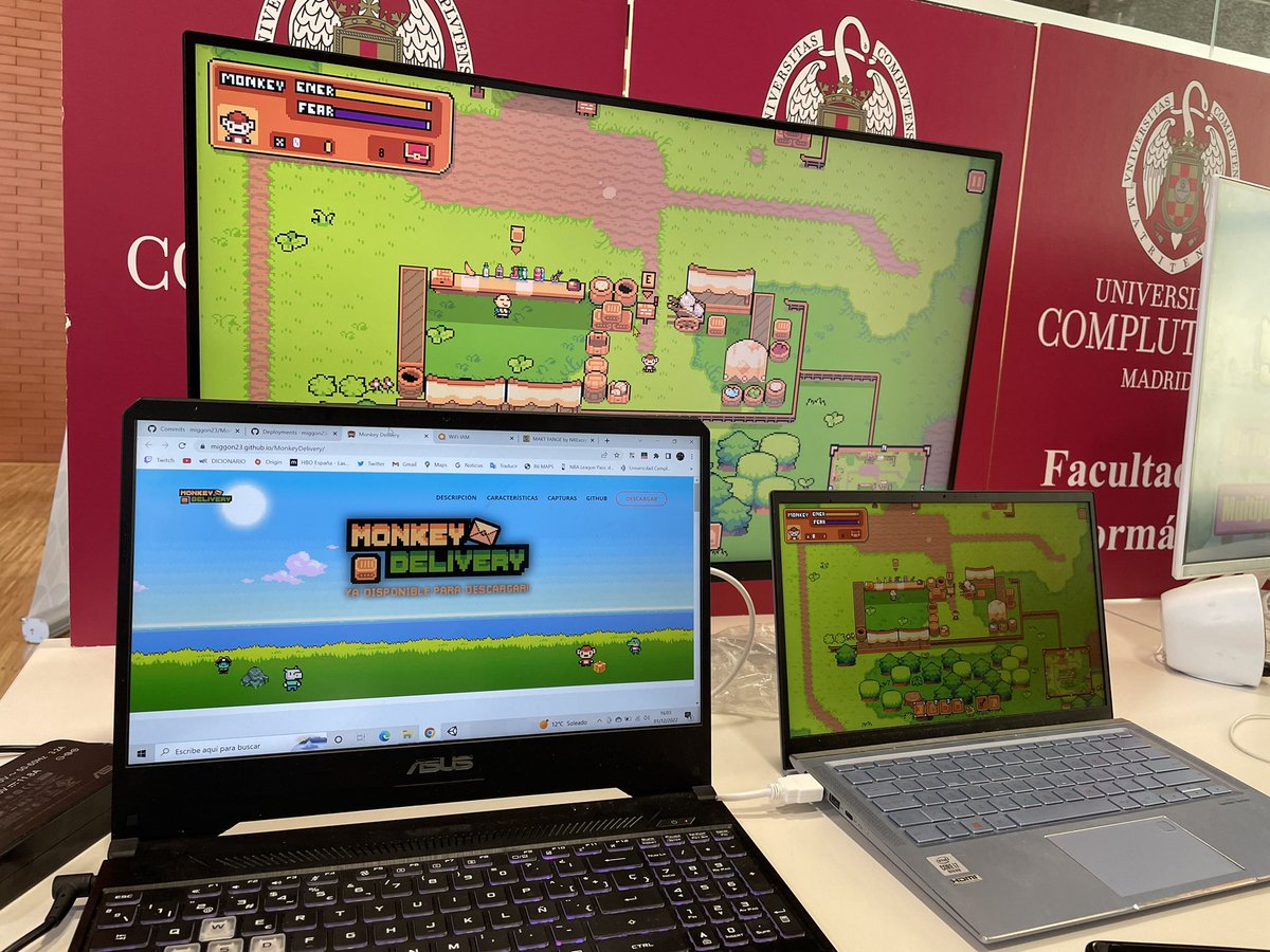 games_moonkey's tweet photo. Aquí estamos!!!Venid a echar un vistazo!! Estamos en la zona de Desarrollo de Videojuegos de la Complutense!@GGameFestival  #gamedev #indie #indiegame 🐒 https://t.co/TSOryg2vUN