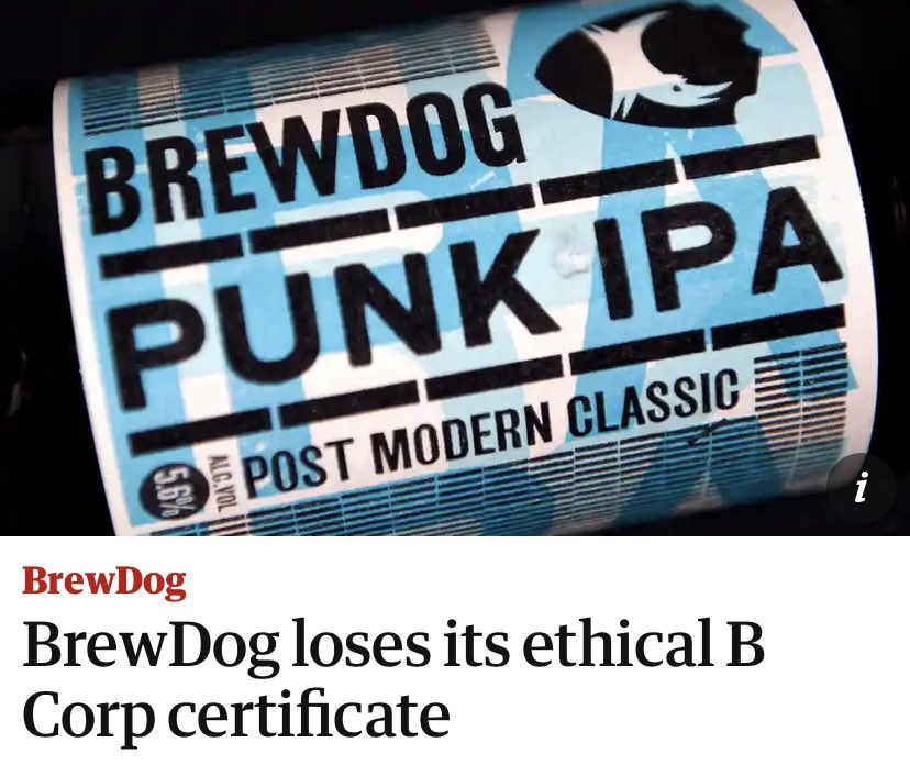 Following consultation with ourselves &amp; our members across #Brewdog  <a href="/BCorpUK/">B Corp UK</a> <a href="/BCorporation/">B Lab</a> have done the right thing &amp; stripped them of their “ethical” status. 

No employer who refuses to engage with the union for its workforce deserves to call itself progressive.