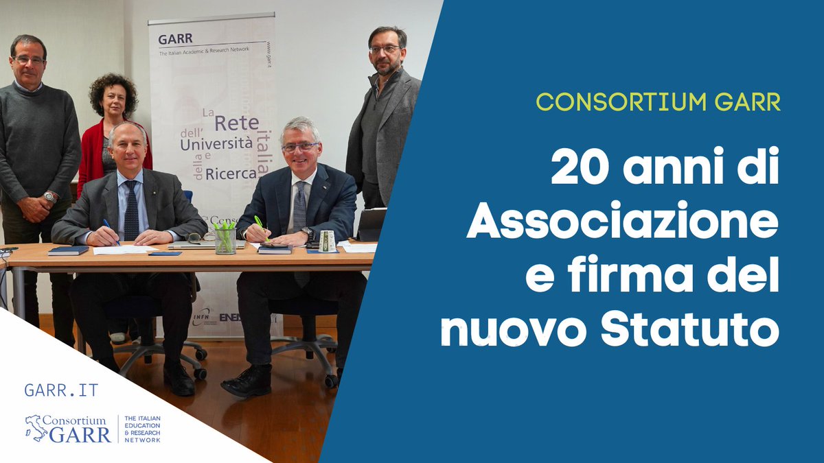 ReteGARR's tweet photo. ✍️Nuovo Statuto per il Consortium GARR che celebra 20 anni dalla costituzione.
Tra le novità la possibilità per gli istituti di #ricercabiomedica afferenti al @MinisteroSalute di aderire come soci e l’eliminazione dei limiti di durata dell’Associazione.
👉 https://t.co/u5fRBKivPJ https://t.co/B2MeXbvheV