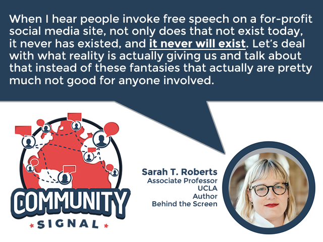 “When I hear people invoke free speech on a for-profit social media site, not only does that not exist today, it never has existed, and it never will exist. Let’s deal with what reality is actually giving us.” –<a href="/ubiquity75/">Dr. Sarah T. Roberts ubiquity75@mastodon.social</a>

▶️communitysignal.com/elon-musks-que…