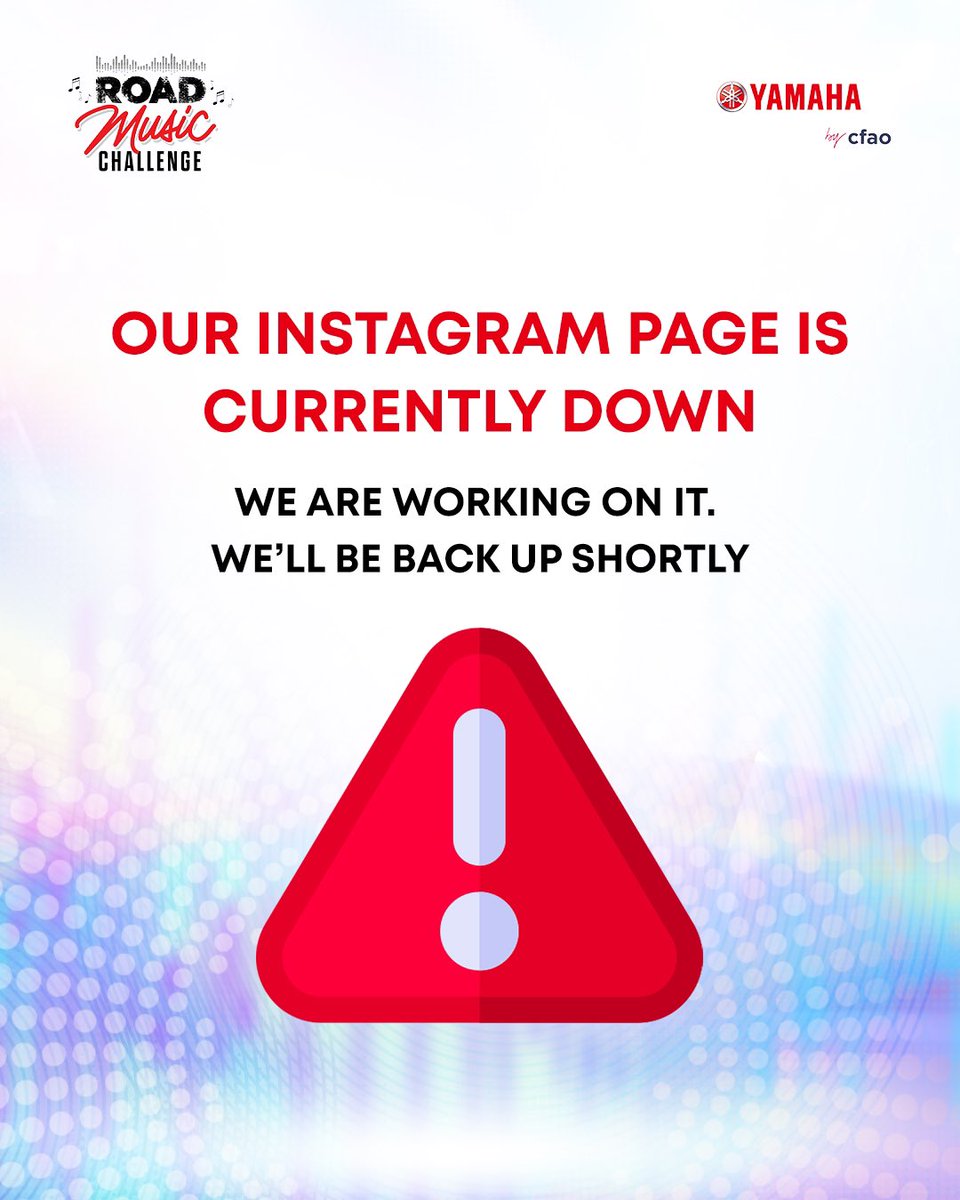 cfaoyamaha's tweet photo. OUR INSTAGRAM PAGE IS TEMPORARILY DOWN!

Hi there! Our Instagram page @cfaoyamaha is temporarily down. We’re working hard to get it back up.

You can still catch us here on Facebook @cfaoyamahamotornigerialtd

We’ll be back up shortly🤞🏽 https://t.co/HduTH4ZqPO