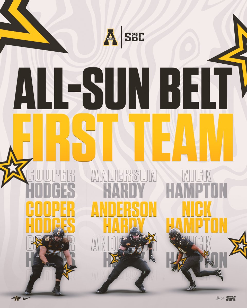 𝐀𝐥𝐥-𝐒𝐮𝐧 𝐁𝐞𝐥𝐭 𝐅𝐢𝐫𝐬𝐭 𝐓𝐞𝐚𝐦

✔️ LB Nick Hampton
✔️ OL Anderson Hardy
✔️ OL Cooper Hodges 

🔗 goapp.st/3VGZIyf

#GoApp
