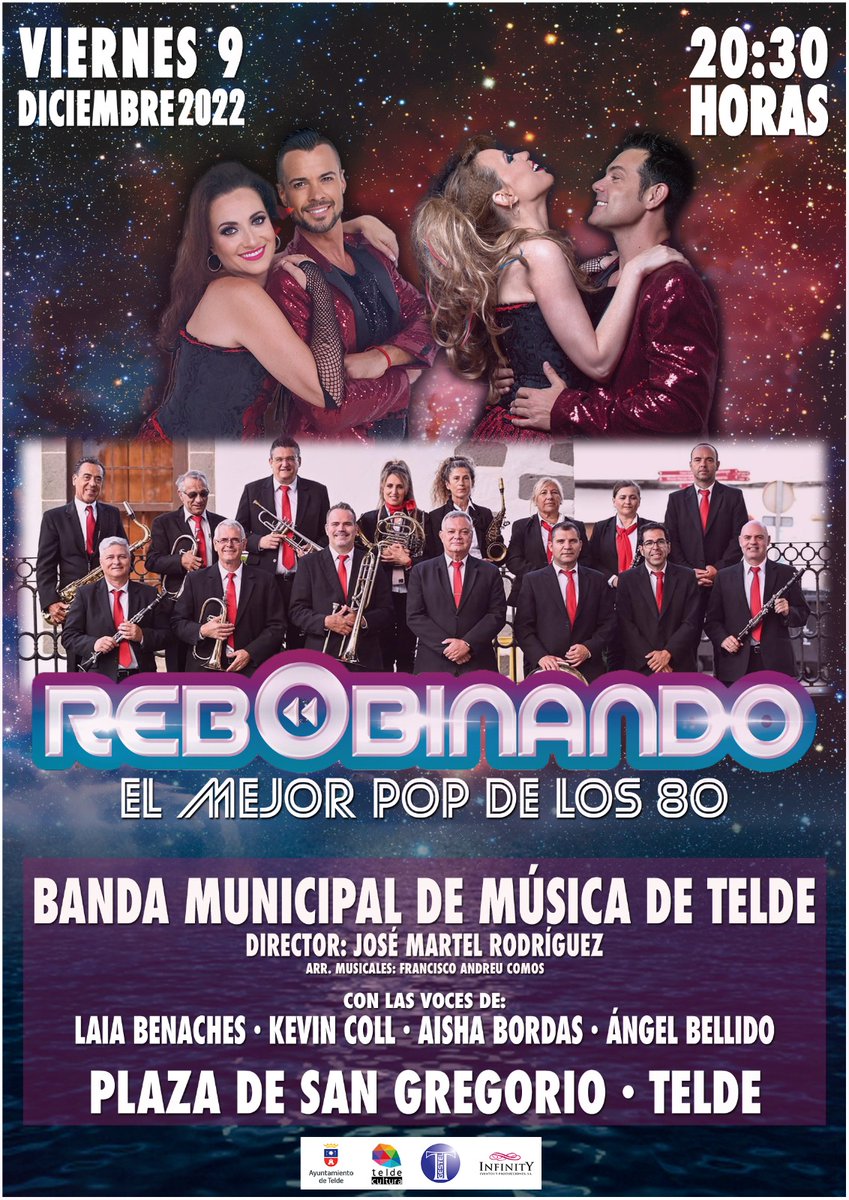 TeldeCultura's tweet photo. 📀🎶🅡🅔🅑🅞🅑🅘🅝🅐🅝🅓🅞 - 🅔🅛 🅜🅔🅙🅞🅡 🅟🅞🅟 🅓🅔 🅛🅞🅢 ❽⓿🎵

🎺Concierto de la Banda Municipal de Telde junto a las voces de Laia Benaches, Kevin Coll, Aisha Bordas y Ángel Bellido.

📅Viernes 9 de diciembre
⏰A las 20:30 horas
📍Plaza de San Gregorio, Telde https://t.co/c5NWP1myfP