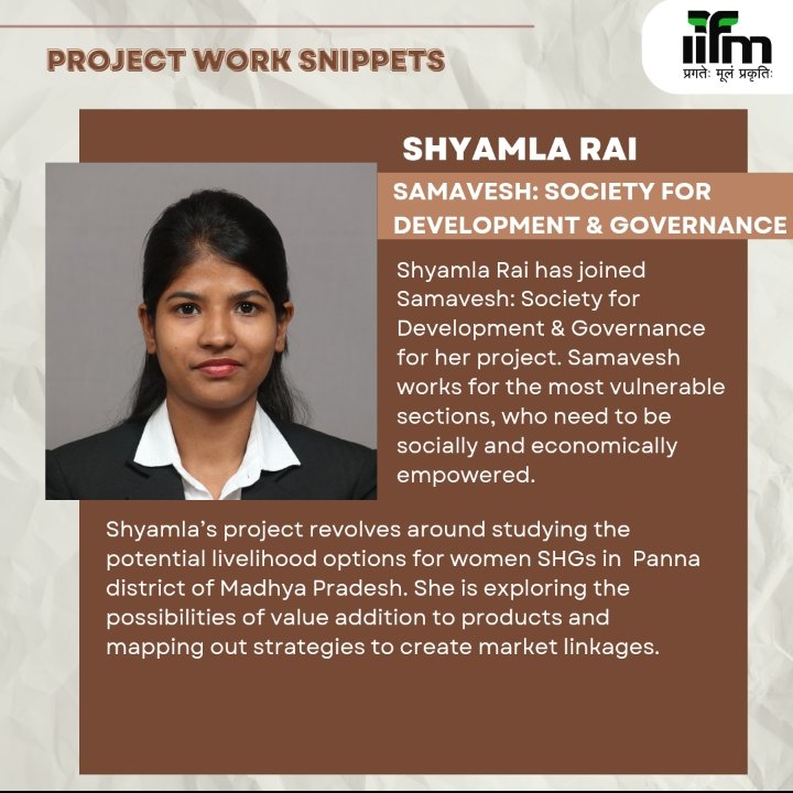 IIfmBhopal's tweet photo. Project work Corner- Snippets from the projects of PGDFM 21-23 batch
IIFM is excited to bring to you stories from the project work of our PGDFM 21-23 batch. Today's project work corner features the work of Shyamla Rai.
#iifm #projectwork #pgdfm https://t.co/AKUJc2sK6x