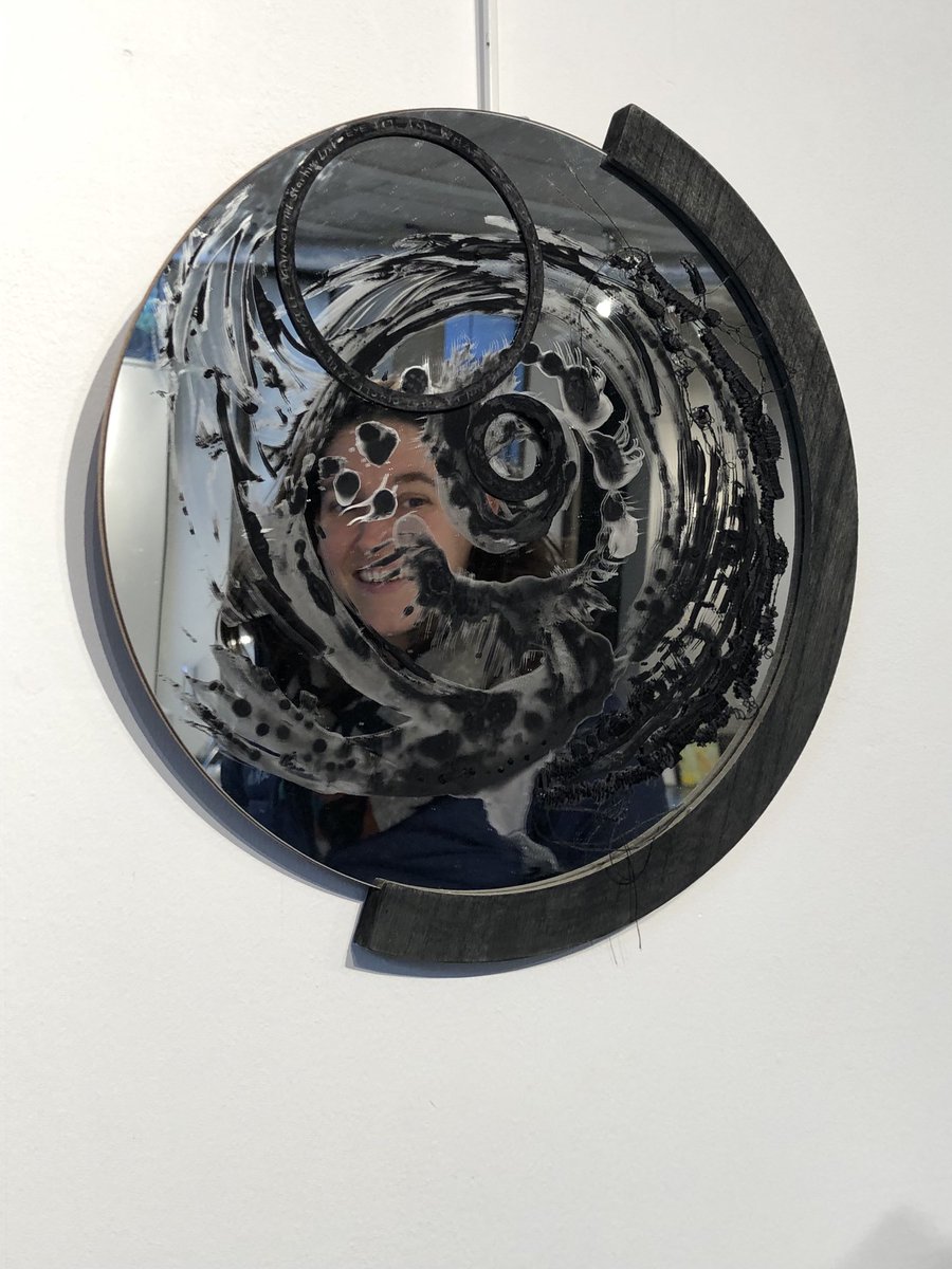 PereraSumi's tweet photo. SFSA Painting OPEN opens tonight ⁦@noformatgallery⁩ ⁦@2ndfloorstudios⁩ thanks to team #sfsa #noformat
My EYE[I] AM WHAT EYE[I] AM is a #thermochromic #painting #changes #colour #selfportrait #absorbs #others #irisrecognition #dentalrecords #thumbprint #thread #stitch https://t.co/iRiqFyEwmH