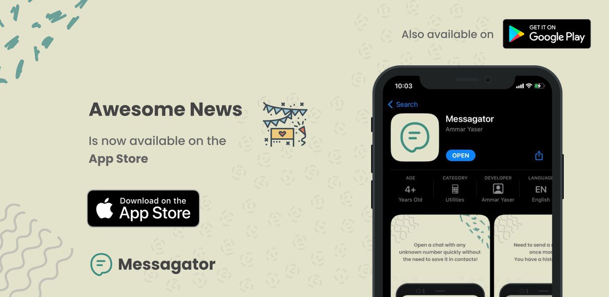 eng_techno's tweet photo. بشرى سارة لمستخدمين الـ iPhone 🎉🎊

وأخيرا Messagator بقا موجود على الـ App Store
https://t.co/FxsJjjYrmI

جربوا الأبليكيشن وتقولولنا رأيكم 🥰

متنسوش ان Messagator متاح كمان على Play Store
https://t.co/fHInFQf9hf https://t.co/vJh8onXueU