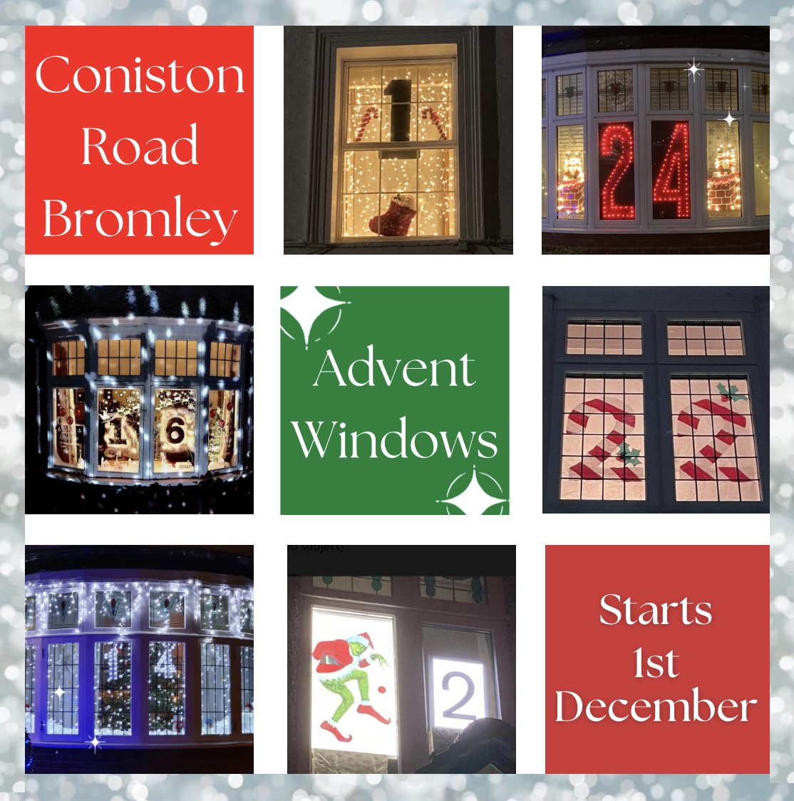 Happening now! … Coniston Road’s annual Advent Windows.  Witness a collaborative community coming together whilst celebrating the countdown to Christmas … starting at the Bromley Court Hotel on 1 December with a new  window revealed every evening from 630pm.