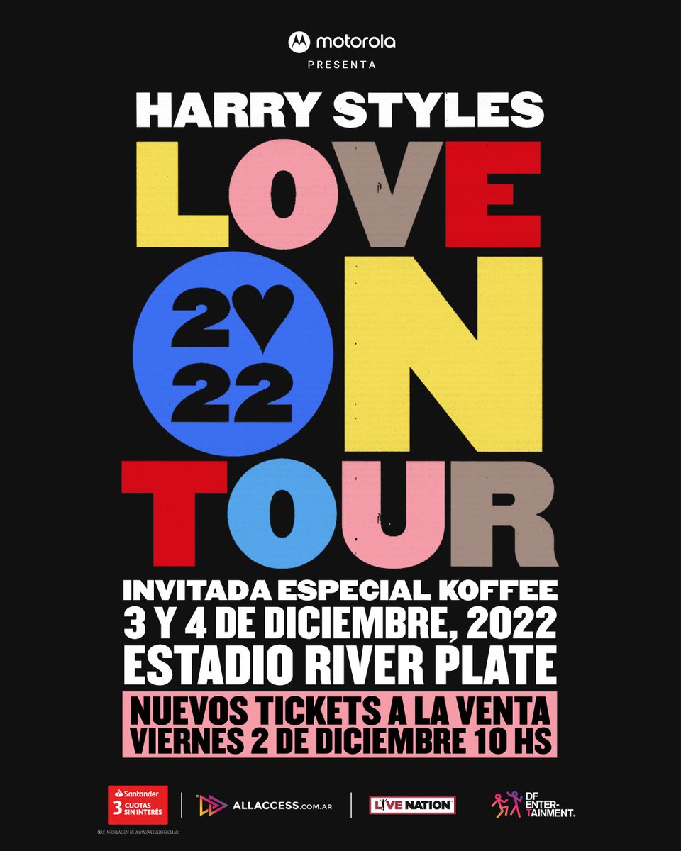 dfallaccess's tweet photo. Debido a la ampliación del estadio, la incorporación de una nueva platea y ajustes de producción del artista se habilitaron entradas para el 3 y 4 de diciembre de @Harry_Styles en Estadio River Plate.

📣 La venta se realizará mañana viernes 2 de diciembre a partir de las 10 AM. https://t.co/b4LLRb3NZt
