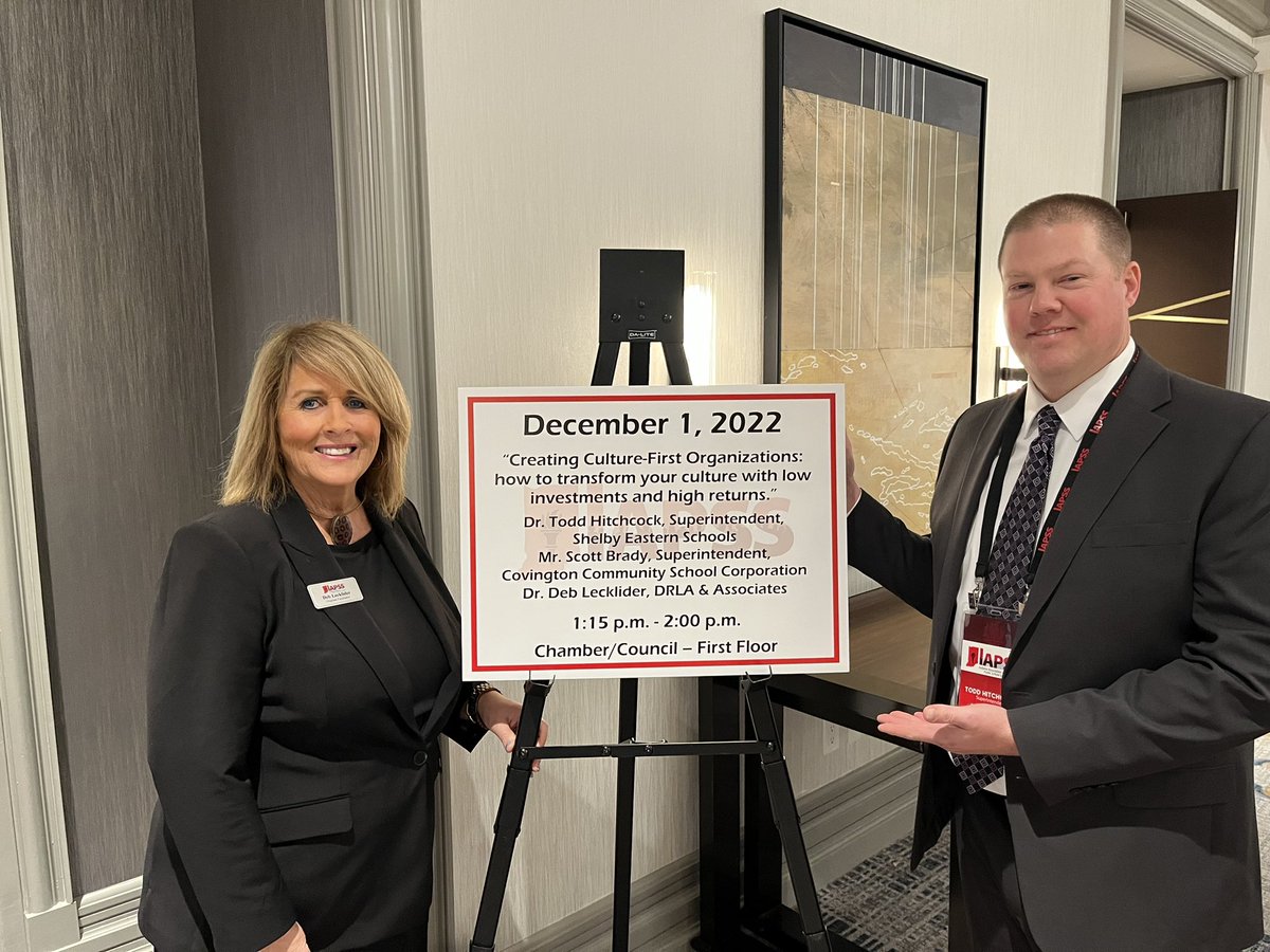 DebLecklider's tweet photo. Thank you Dr. Todd Hitchcock, Superintendent Shelby Eastern and Brady Scott, Superintendent Covington Comm Schools for presenting with me on The Culture Fix, at the @IAPSS_ORG annual meeting. #LeadIAPSS #WillScott @thitchcock99 @ccsctrojans1 https://t.co/ZYCMRO6irh