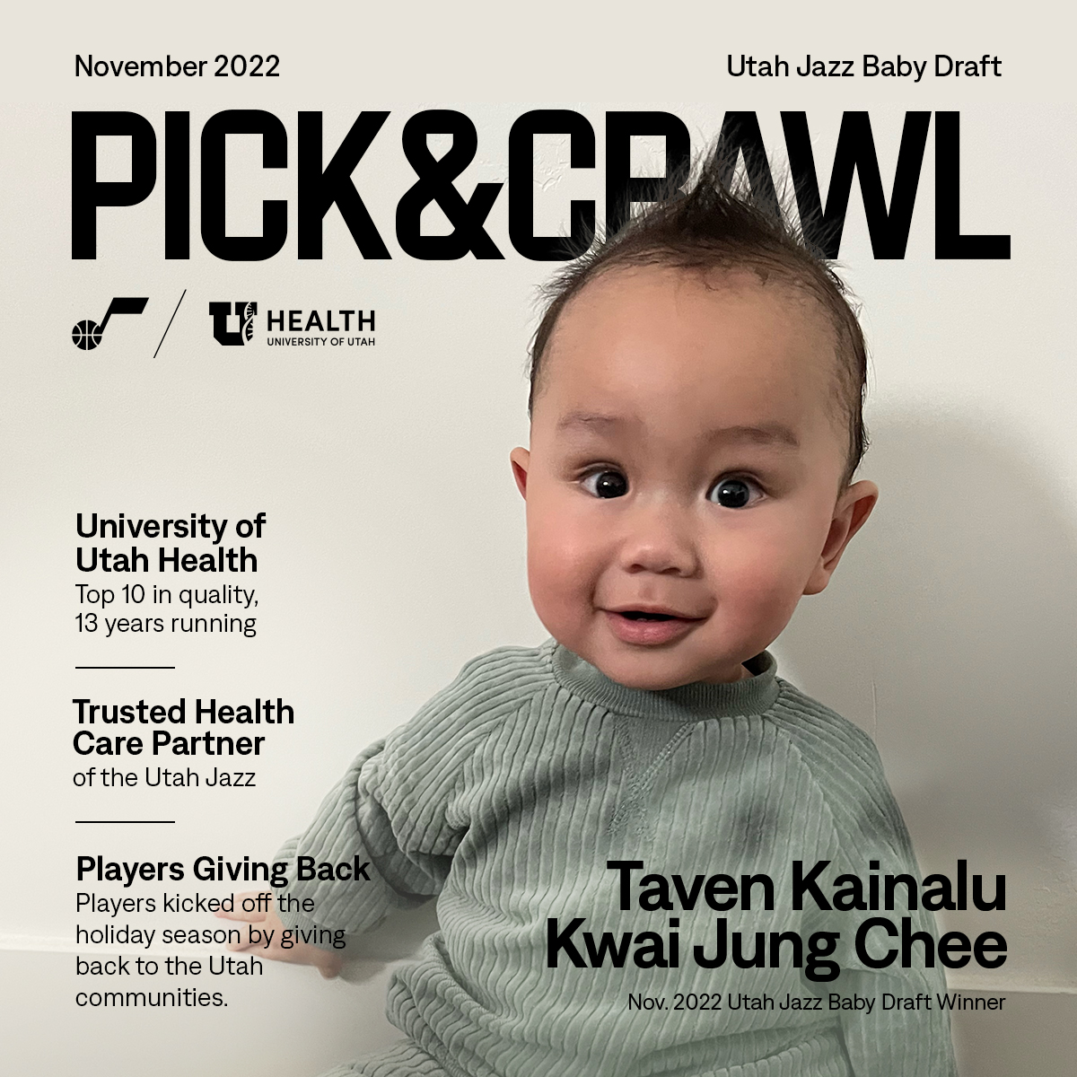 utahjazz's tweet photo. Congratulations to 𝙏𝙖𝙫𝙚𝙣, our Nov. 2022 Utah Jazz #BabyDraft winner 👶

Enter your little one for a chance to win some great prizes.
#TakeNote | @UofUHealth