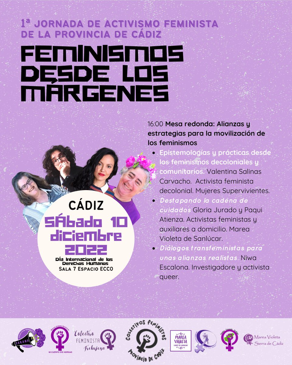 💜🏳️‍🌈🏳️‍⚧️♀✊ La Coordinadora de colectivos feministas de la provincia de #cadiz  organizamos 1ª JORNADAS DE 📢📢ACTIVISMO FEMINISTA DE LA PROVINCIA DE CADIZ Feminismos desde los márgenes, abierta y mixta.  
Inscripciones:  forms.gle/U7kJuCcVyNsuCR…
🤹🏽‍♀️🎨🎲Habrá ludoteca para peques