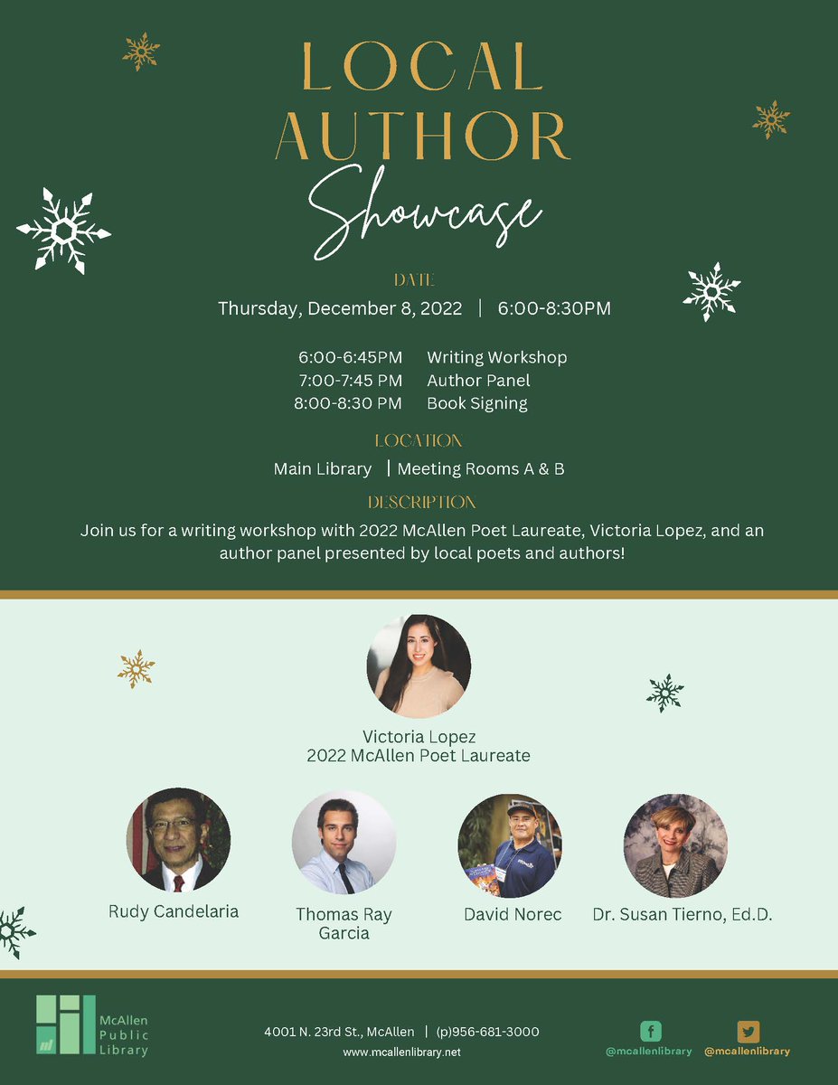 Catch me on Dec 12/8 at McAllen Library's Local Author Showcase, 6-8:30 pm. I'll be speaking and signing my books. #kidlit #kidbooks #childrensbooks #teachers #education #andamiopress andamiopress.com