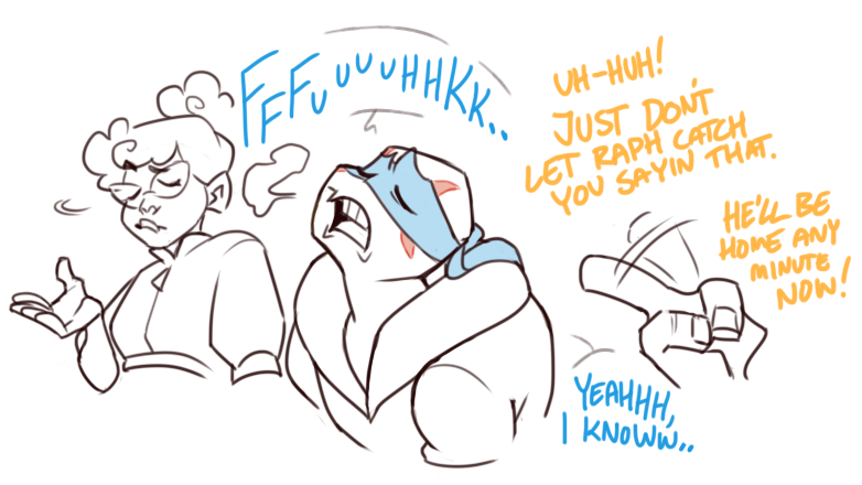 _MalloryWare_'s tweet photo. That one headcanon that Raph scolds his fam for swearing is so funny, but let me propose a wild alternative for a hot sec #Rottmnt

(1/3) https://t.co/rIgYFt8vTs