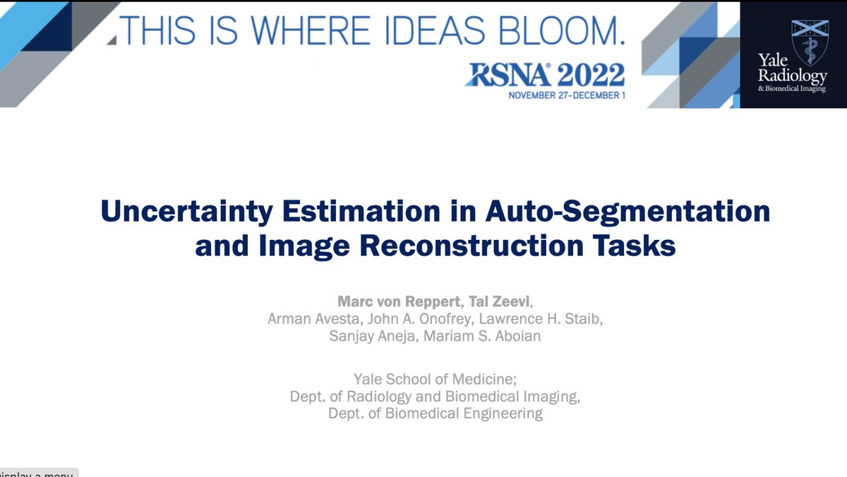 MariamAboian's tweet photo. Congratulations to @marcvonreppert Tal Zeevi @ArmanEAvesta John Onofrey Larry Staib @SanjayAnejaMD on #CertificateofMerit @RSNA #RSNA22 @YaleRadiology @YaleInformatics #UncertaintyEstimation #machinelearning #curiosity #joy #calling #doingwhatyoulove #workingwithsuperstars https://t.co/Jrwpz5ga1U