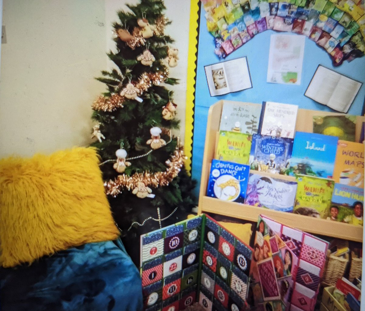 MsCroft2425's tweet photo. This morning as we arrived at school, Chestnut Class helped decorate the tree. We were also very eager to open our first door on our class book advent calendar #books #readingforpleasure https://t.co/yBxKFPtDVm