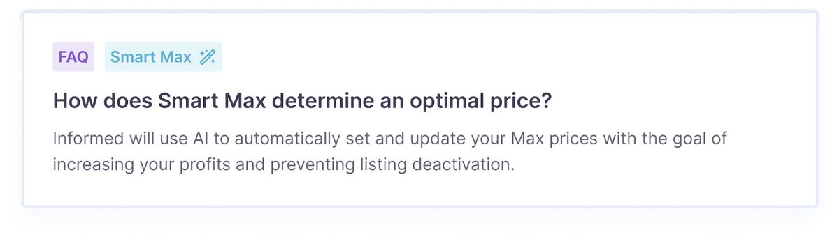 InformedHQ's tweet photo. 🎉 NEW FEATURE: Prevent listing deactivation on Amazon with Smart Max Prices!
 -Helps prevent your listings from getting deactivated ✅ -Increases your profits ✅ -Keeps your prices competitive to increase your chances of winning the Buy Box ✅ https://t.co/gp195qYB96