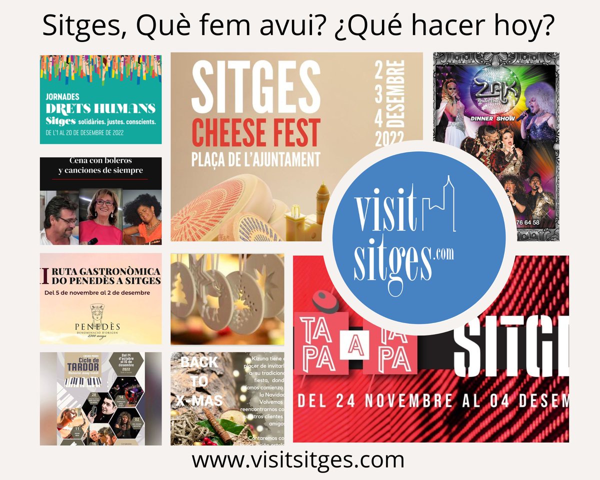 VisitSitges's tweet photo. #Sitges Q FEM AVUI? Q HACER HOY?
https://t.co/5smN3qTy5F
@sitgestapatapa 
Sitges Cheese Fest
xerrades famílies
Conte Amic Amddukkl
Taller ceràmica Hotel Sabàtic
Festa Advent Kizuna
Zak Show
Cena+ boleros @HotelCalipolis
@dolcesitges Sopar Ruta DO Penedès
Cicle Tardor @CasinoPrado https://t.co/GRXpEC2OOB