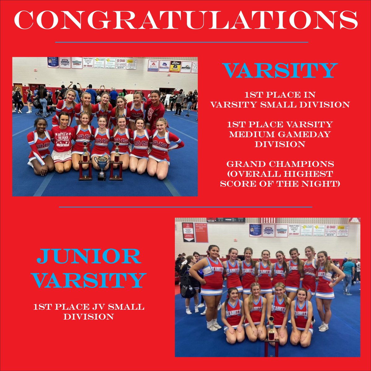 CONGRATULATIONS SEABREEZE SANDCRAB CHEERLEADERS!