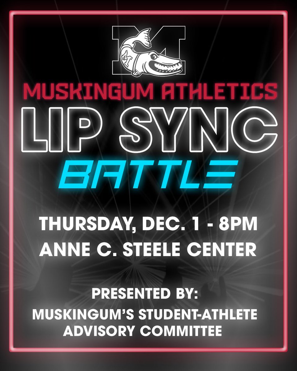 Tonight marks the first-ever Muskingum Athletic Department Lip Sync Battle presented by Muskingum’s Student-Athlete Advisory Committee. 19 teams will compete in the Steele Center to be crowned Lip Sync Champion! The epic event starts at 8PM. 🎤🎸🏆 <a href="/OHAthleticConf/">Ohio Athletic Conference</a>