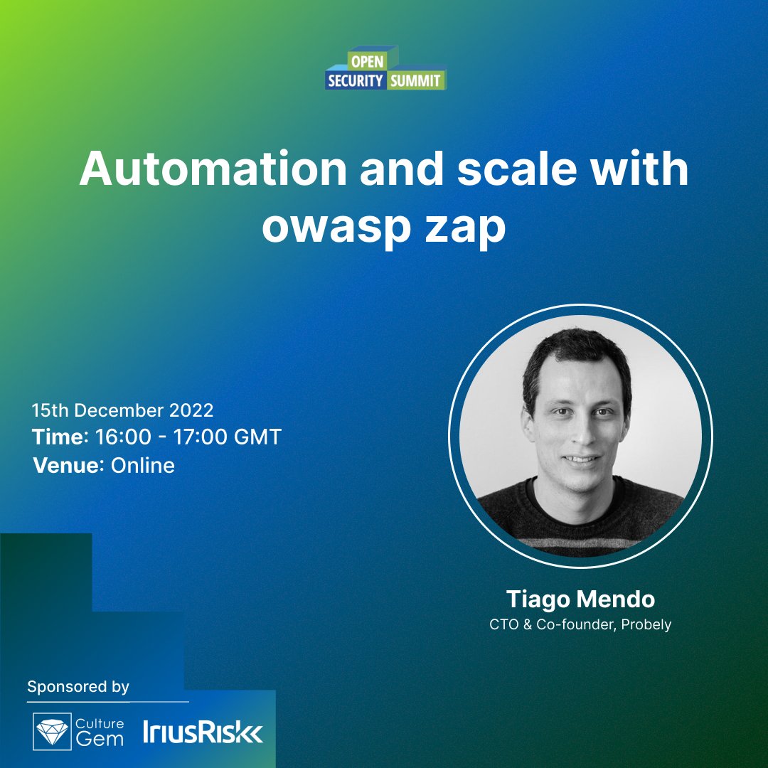 opensecsummit's tweet photo. Interested in learning how to scan hundreds of web applications in a day?
Join the "Automation and scale with OWASP ZAP" session by @tmendo on the 15th of Dec. 2022 at 4:00 GMT.
Register FREE: https://t.co/3bdjZMzrsW
#OSS2022 #OWASPZAP #webscanning #threatmodeling #webapp https://t.co/ZwfDhqA5fU