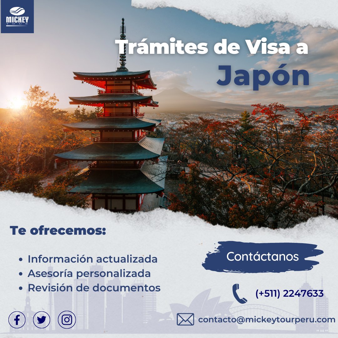 MickeyTour_'s tweet photo. ¿Qué esperas para iniciar tú trámite de visa a #Japon ? 🇯🇵

En #mickeytour contamos te brindamos la mejor asesoría para que tengas un proceso exitoso 😉

Contáctanos 📩 contacto@mickeytourperu.com o ☎️ 224 7633 https://t.co/sRrqmxAJX8
