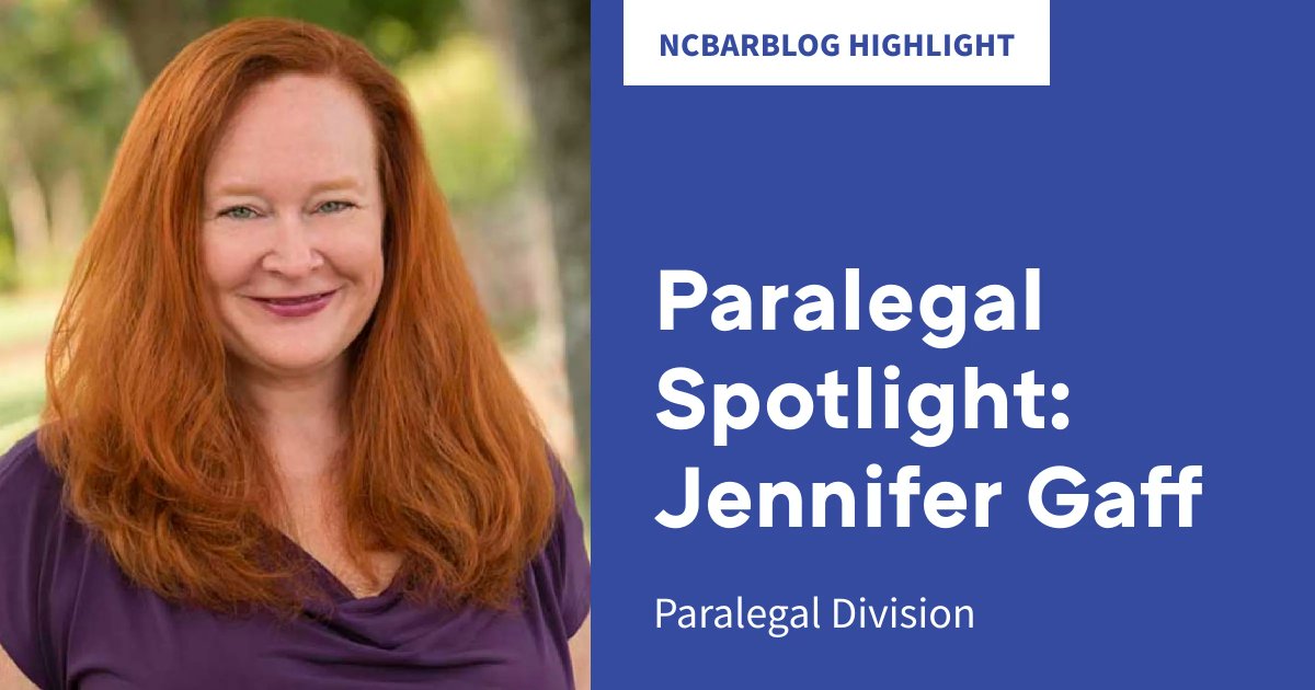 NCBAorg's tweet image. Jennifer Gaff is a North Carolina Certified Paralegal who has been a paralegal for the past 15 years. To better understand her story, the Paralegal Division Communications Committee interviewed her. Check it out on the #NCBarBlog: buff.ly/3btpTqO.