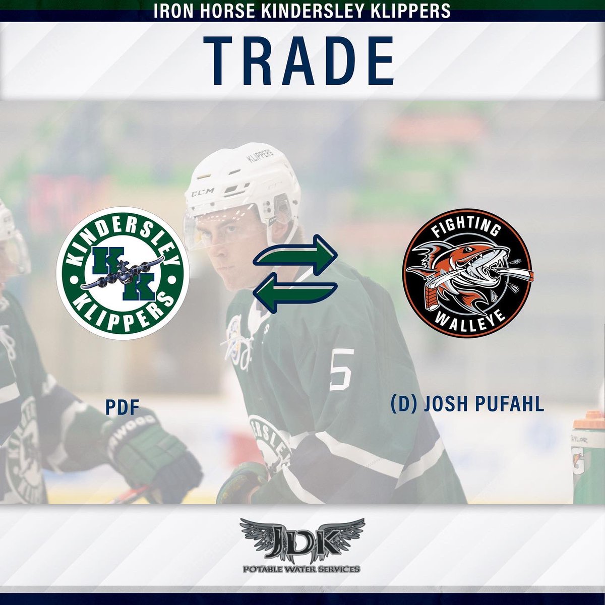 KlippersHockey's tweet photo. π¨π:
The Iron Horse Kindersley Klippers have traded Josh Pufahl (D) to the @kamriverwalleye in exchange for a PDF.
Thank you for everything youβve done on & off the ice for the Klippers, Josh. We wish you all the best moving forward in Kam River! βοΈ
#SJHLTransaction | #Poofπ https://t.co/iFZDvZF48B