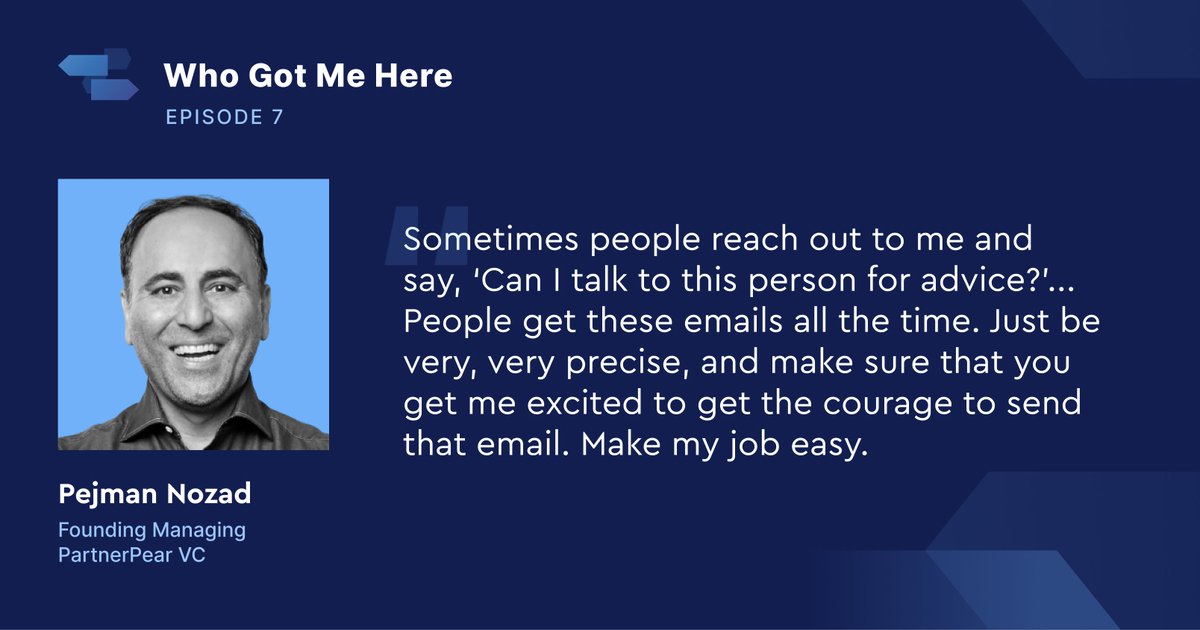 Cultivating relationships is one of <a href="/pejmannozad/">Pejman Nozad</a>'s superpowers. He sat down with <a href="/annierriley/">annie</a> on the Who Got Me Here podcast to chat through building a strong network and what he's learned over the years. Check it out 👉podcasts.apple.com/us/podcast/who…