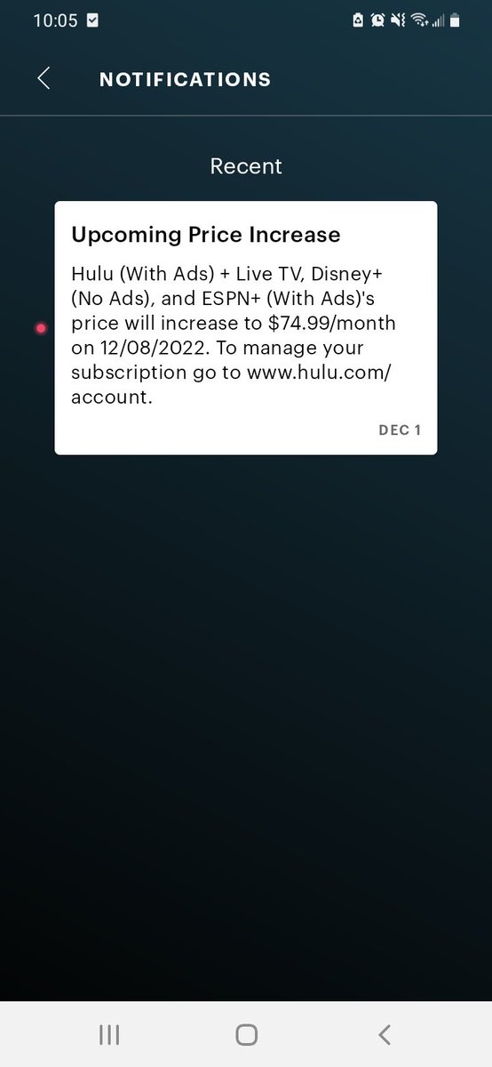 LanaLegion's tweet photo. Looks like Hulu is about to tank. Sell your stocks if you have them. Went from $16 a month with ads to $75 with ads. Wtf. https://t.co/s1Xnl4vNHa