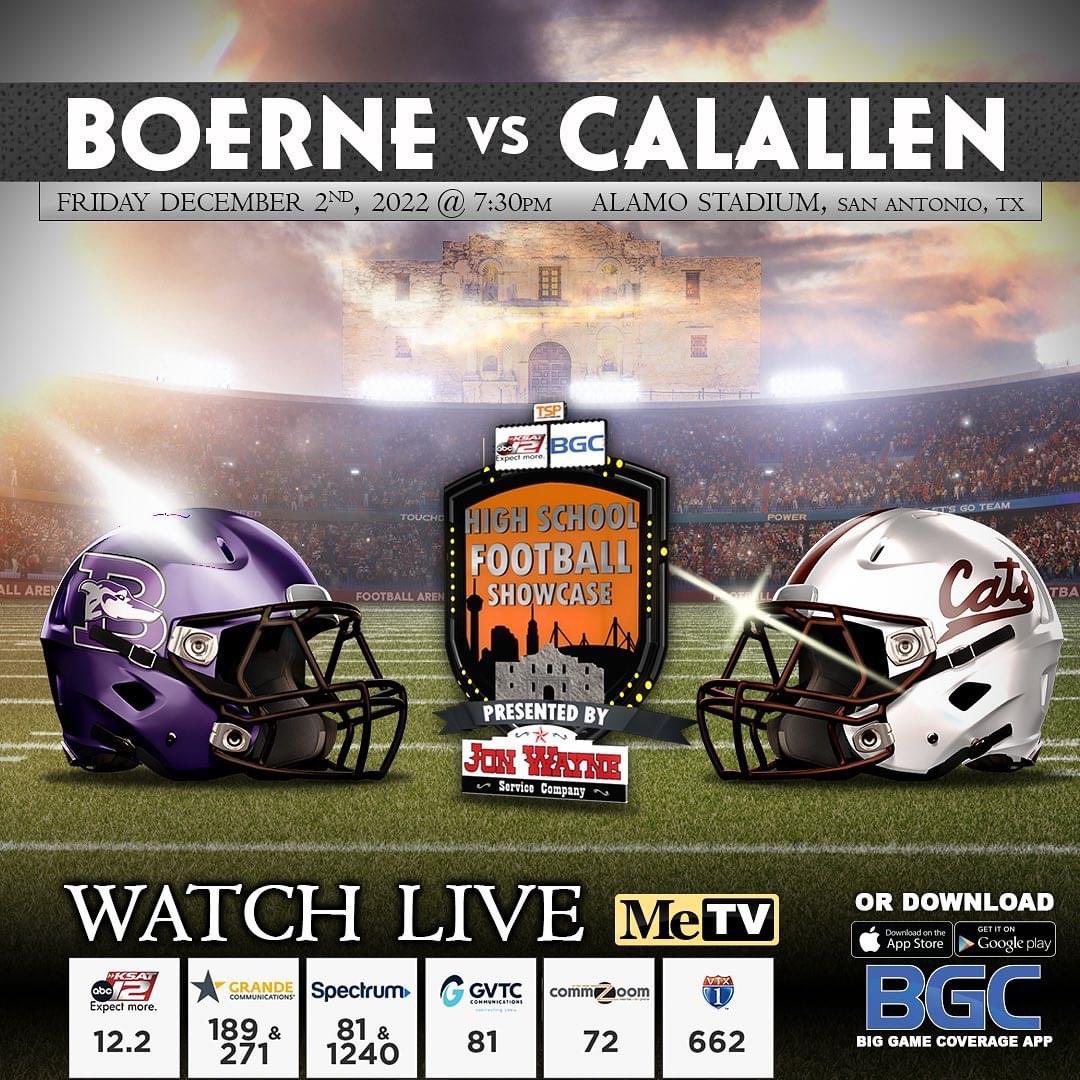 BoerneISD's tweet photo. 🏈🏈🏈

🏆 Region IV Class 4A D1 Championship

🗓️ Friday, December 2nd

🟣 @Boernehs vs. Corpus Christi Calallen

📍Alamo Stadium

⏰ 7:30pm

🎟️ https://t.co/YuLfdN5o0F

📻 https://t.co/njzppQhbFL

📺 https://t.co/WaxwVwvQDN

📺 https://t.co/A34AW4Zy4O (Subscription required) https://t.co/TXucU9X9XS