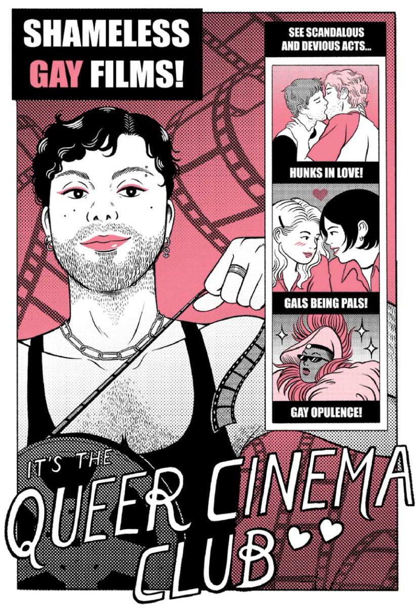 Poster by Jenn Woodall celebrating the one year anniversary of @queercineclub Toronto! 