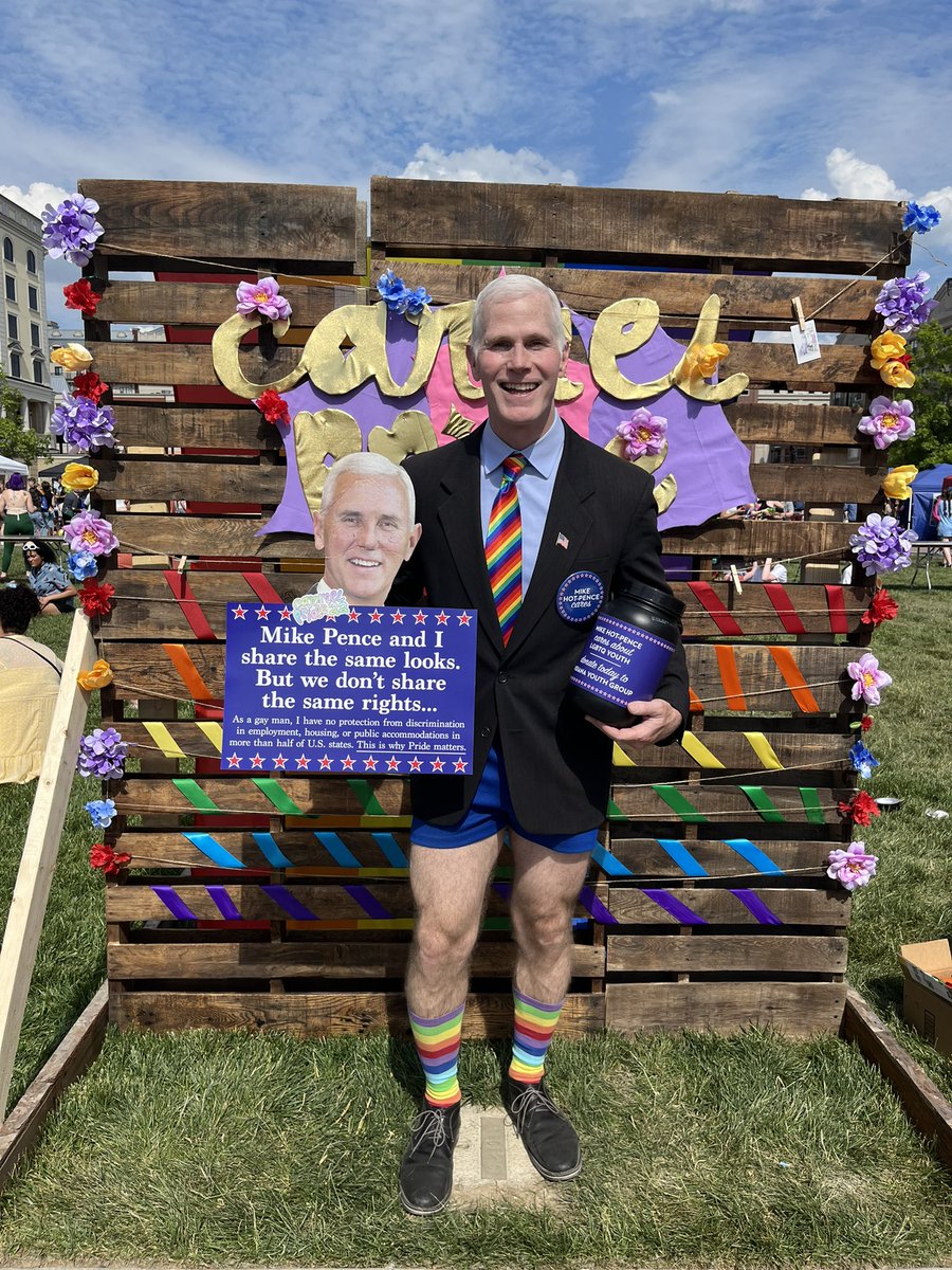 MikeHotPence's tweet photo. @Ingalls4IN50 My hot-pants were out and proud this past June at Carmel Pride near where Pence now lives! 🏳️‍🌈 https://t.co/uND6QFD5pX