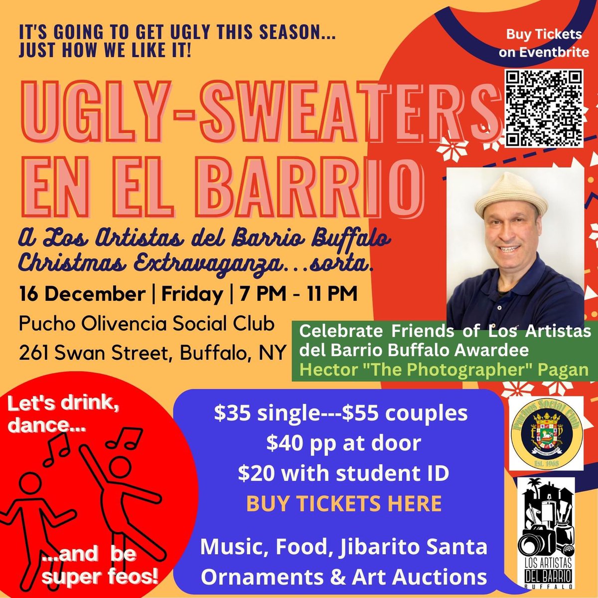 ladbbuffalo's tweet photo. Two more weeks - buy your tix today! Couldn't think of a better person to get our 2nd annual Friends of Los Artistas Award-
Hector“The Photographer”Pagan come to the Ugly Sweaters en el Barrio a LATINO STYLE event that only can be done by Los  Artistas del Barrio Buffalo#ladb2022 https://t.co/KEYT9Evmop