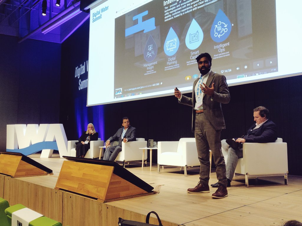 IWAHQ's tweet photo. #DigitalWaterSummit: Closing the technical part of the day is the Seeing Digital interactive session. We listened to stories from @BijuWater and Prabhu Chandrasekeran on the importance of #visualisation in #digitalisation. https://t.co/1XehhXMoRa