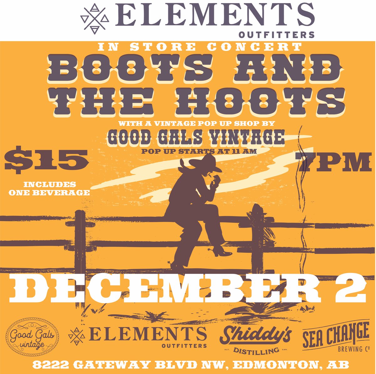 Edmonton! Lets party! Friday Dec 2 we are live at Edmonton Outfitters in Old Strathcona for a an in store concert! Tickets comes with a free drink! Vintage pop up tooo!