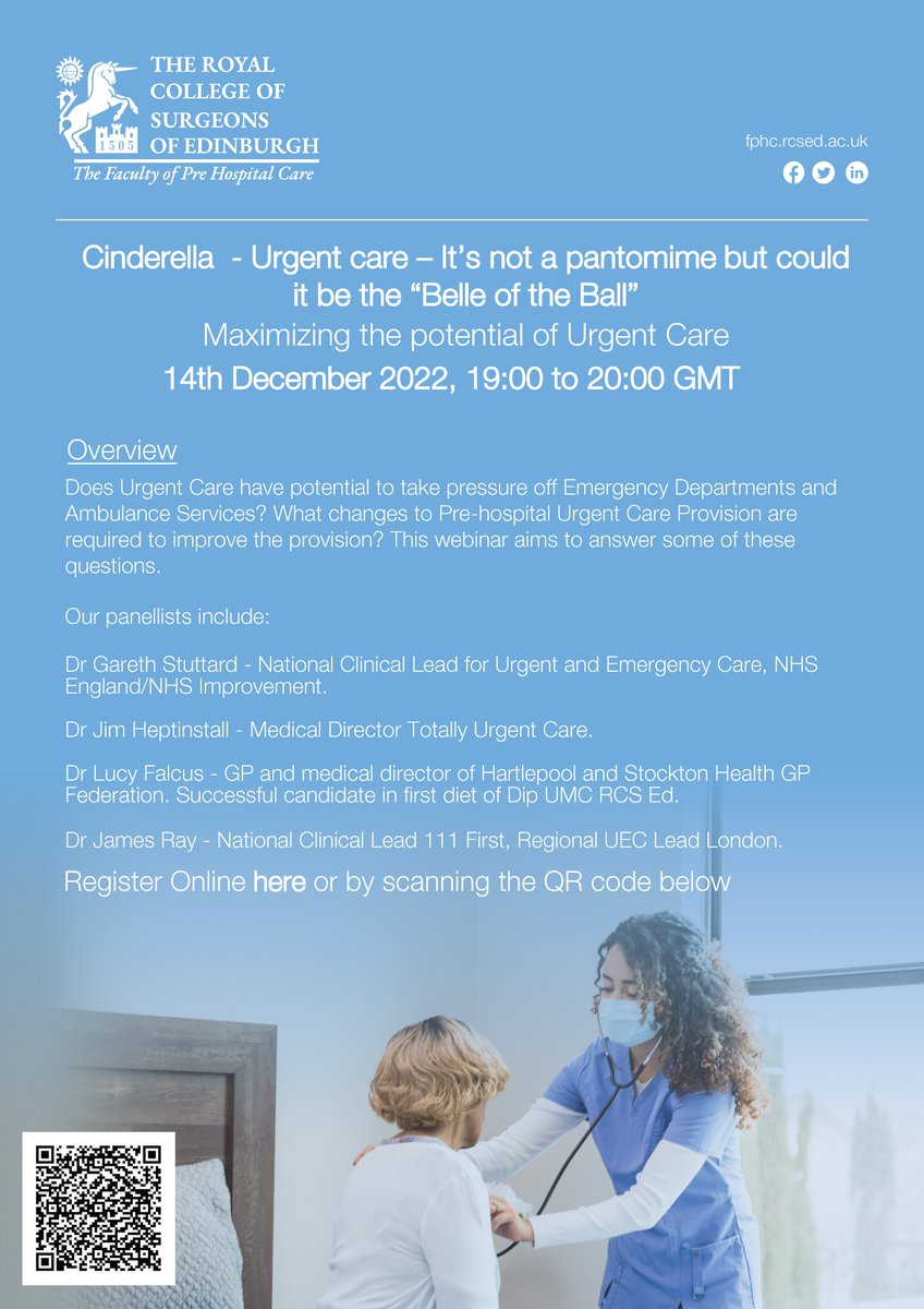FPHC RCSEd Webinar: Cinderella - Urgent care – It’s not a pantomime but could it be the “Belle of the Ball” Maximising the potential of Urgent Care Date: 14th December 2022 Time: 19:00 - 20:00 GMT Sign up here: rcsed.ac.uk/professional-s…