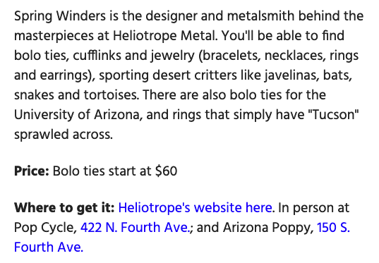 heliotropemetal's tweet photo. "23 very #Tucson gifts to give this holiday season 🎁🌵" 

Thanks @ThisIsTucson for the shoutout! Lots of great makers on this list

https://t.co/pGglT585lD https://t.co/TxNoqU7qhZ
