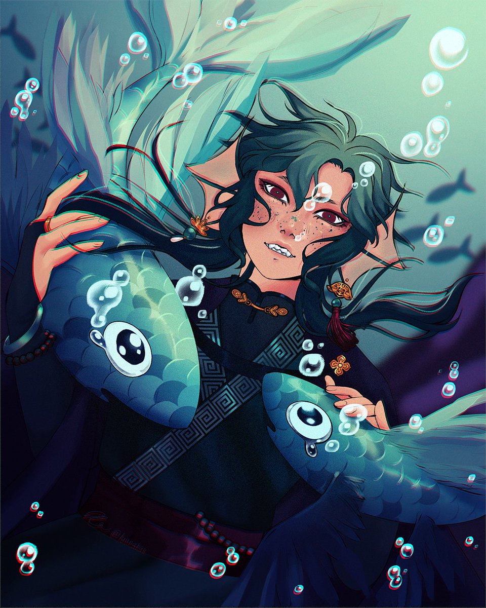 「art trade w/ my favourite fishie man   ϵ」|joulie 🌷🌙のイラスト