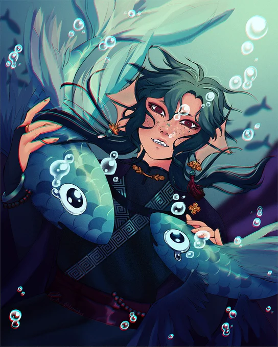art trade w/ my favourite fishie man   ϵ( 'Θ' )϶ getting me out of this art slump uwu 