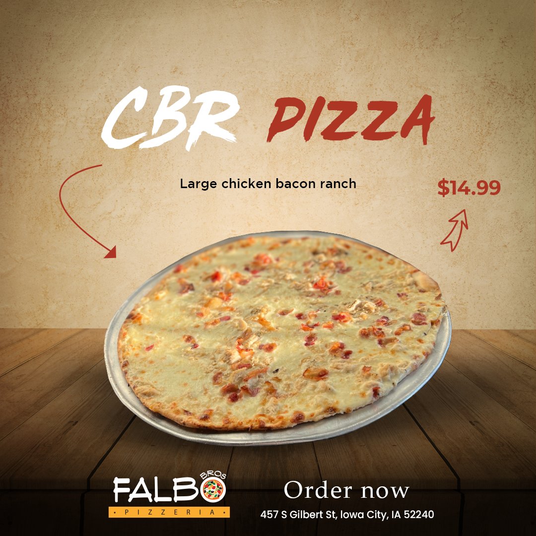 realFalbosIC's tweet photo. Falbo Brothers Pizzeria offers you a large deep dish or thin crust BBQ chicken pizza at just $14.99. All you need to do is order on Wednesday!
https://t.co/gpB0camUkt

#WednesdaySpecial #Pizza #ChickenPizza #BBQChikenPizza #OrderOnline #Iowacity #FalboBros #ThinCrust #Specials https://t.co/u5P2rUZksx