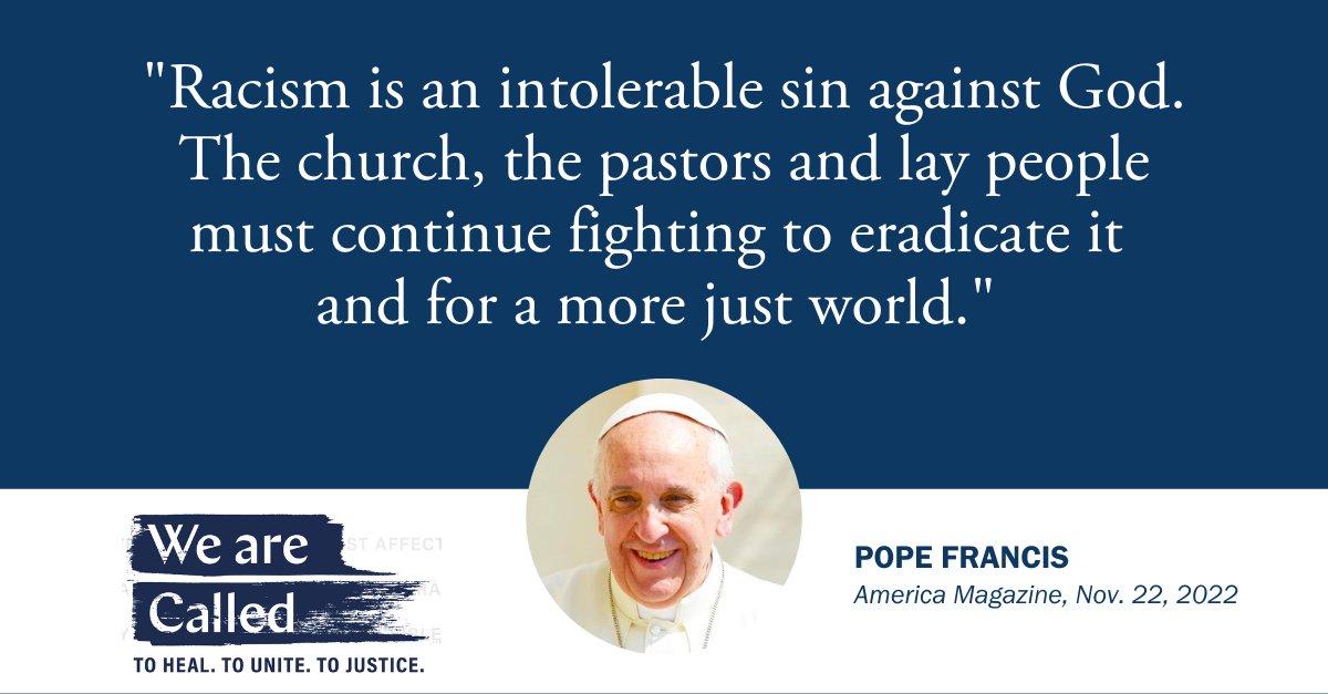 In a recent interview with <a href="/americamag/">America Magazine</a>, #PopeFrancis addressed a wide range of topics, including discrimination and #racisim. Read interview: ow.ly/bszn50LRwmC

#WeAreCalledUS