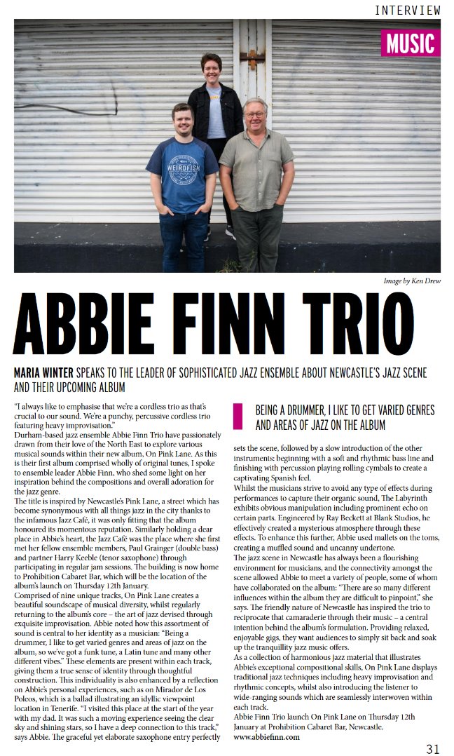 Thanks very much to @narc_magazine for doing this lovely feature on the trio and our upcoming album 'On Pink Lane'. Probably the only time anyone will describe me as sophisticated 😛