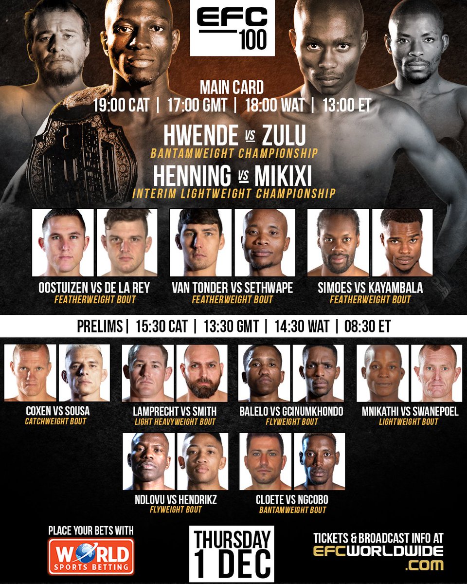 ThabisoMosia's tweet photo. #SAFMSportOn coming LIVE from #EFC100 tonight.... We'll be speaking to some of the fighters... @SABC_Sport #SizenzaZonke @EFCworldwide 7-8pm @SAfmRadio https://t.co/yPSxnF3buZ