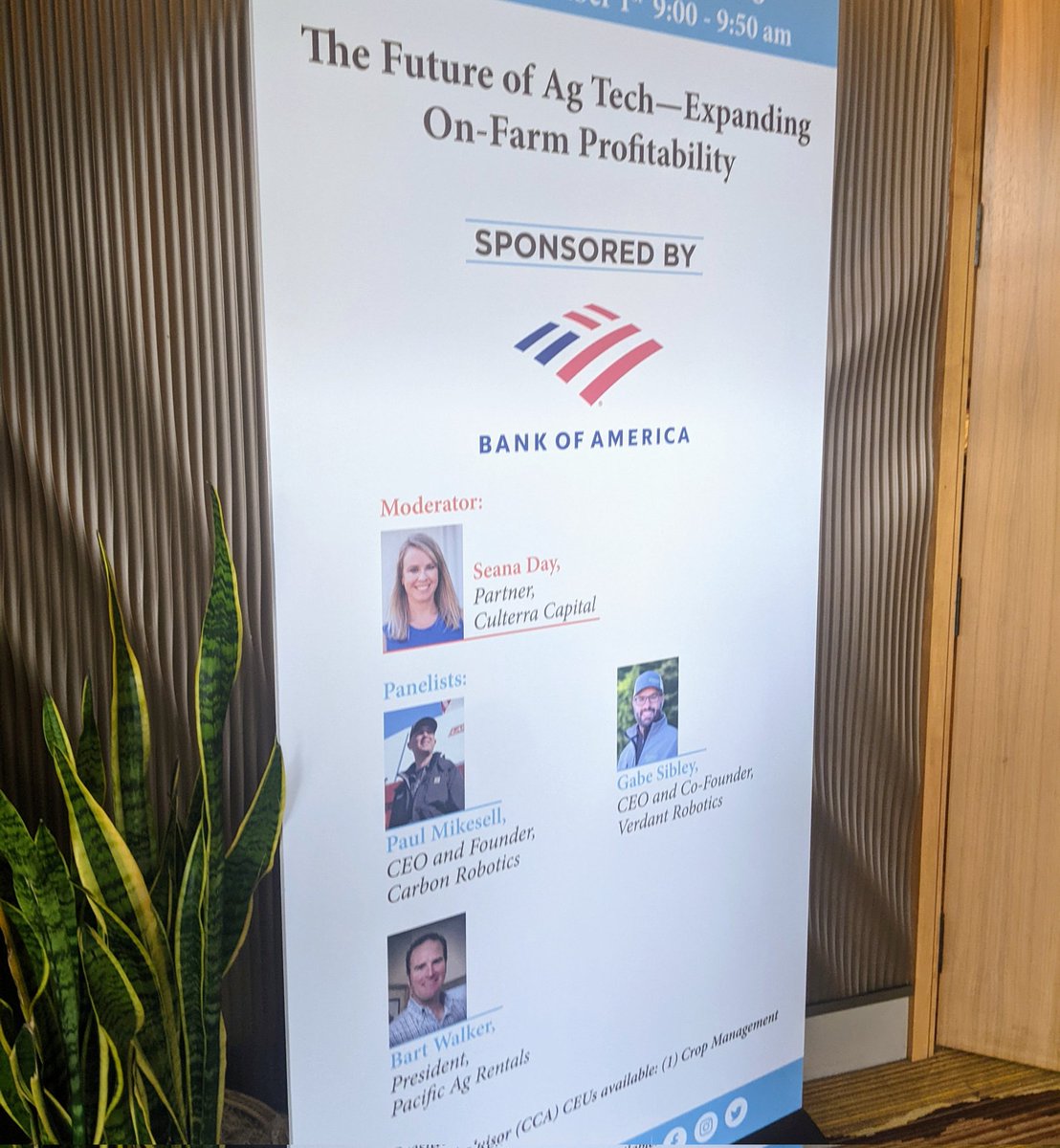 Education sessions underway for day 2 at <a href="/OrgGrowerSummit/">Organic Grower Summit (OGS)</a>. <a href="/seanahull/">Seana Day</a> is moderating The Future of #AgTech - Expanding On-Farm Profitability now. <a href="/verdantrobotics/">Verdant Robotics</a> <a href="/carbon_robotics/">Carbon Robotics</a>