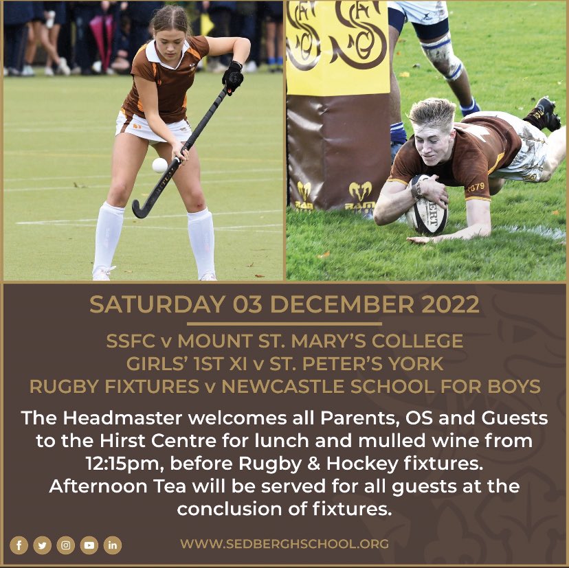 We are looking forward to seeing many parents &amp; guests on Saturday 3rd December in the Hirst Centre pre-and-post fixtures 🏉 🏑