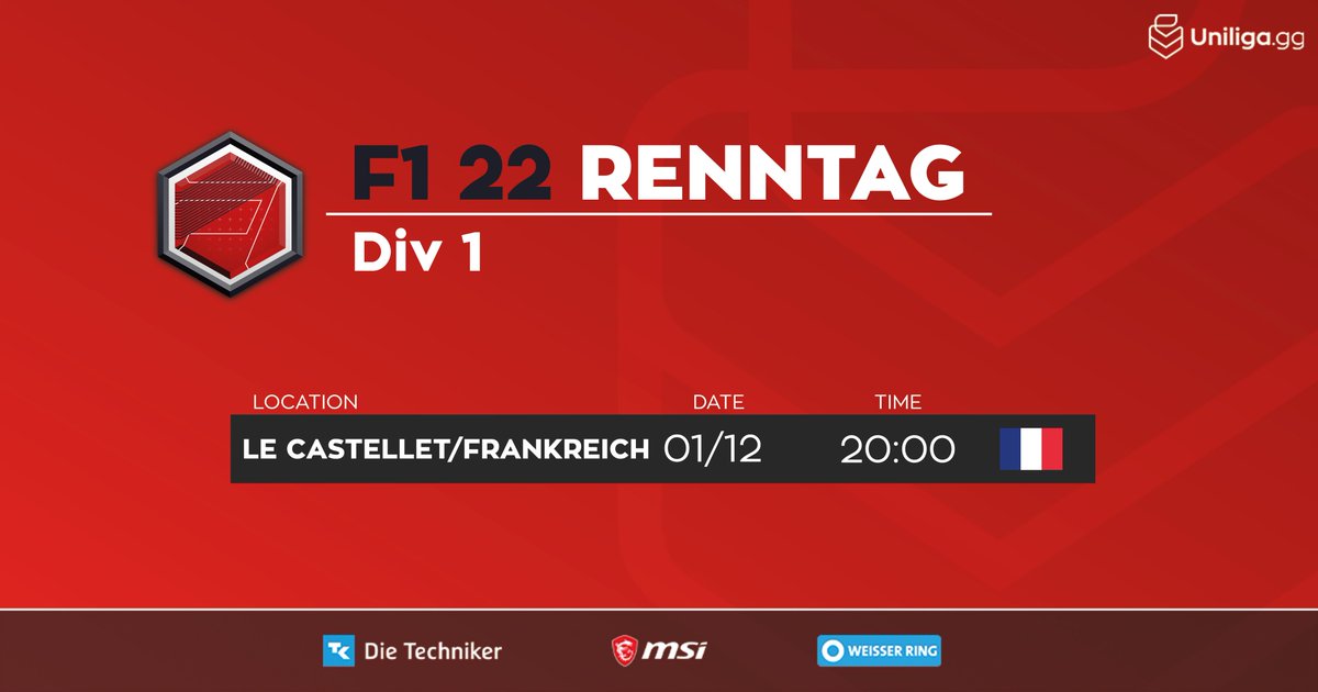 #simracing 🏁 #F122

Le Castellet wird heute Abend eine großartige Gelegenheit für yunico, in der Tabelle Strecke zu machen, mal schauen, ob er die wahrnimmt 👀

⏰ 20 Uhr
📺 twitch.tv/uniliga
🇫🇷 Le Castellet
🎙️ <a href="/di0ptas/">Di0ptas</a> &amp; <a href="/K3ksaeaeaeae/">Sebastian Brandenburg</a>