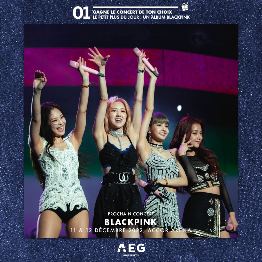 AEGPresentsFR's tweet photo. 🎁 CALENDRIER DE L’AVENT 🎁

Jusqu’à Noël, @AEGPresentsFR t’offre 2 places pour l’événement de ton choix*  : 1 gagnant.e par semaine tiré.e au sort 🎄

Le petit plus à gagner aujourd'hui : un album de @BLACKPINK 💓 (📸 @nattografi)

Conditions de participation ci-dessous : https://t.co/Bp78U3s31X