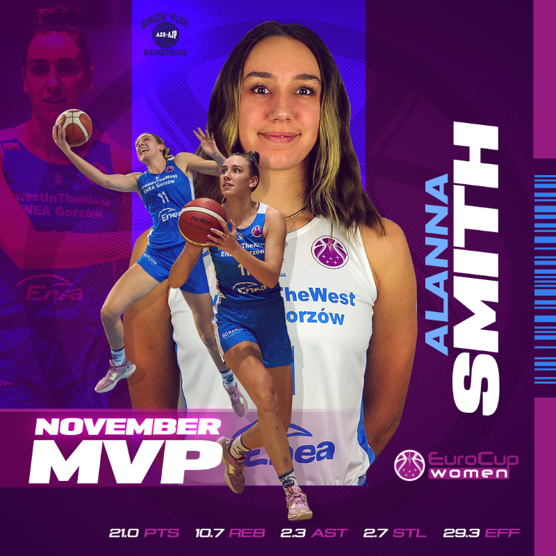 EuroCupWomen's tweet photo. MVP 🗣️ MVP 🗣️ MVP 🗣️

Congratulations to @AlannaSmith96 on winning MVP for the month of November. 🌟👏

#EuroCupWomen